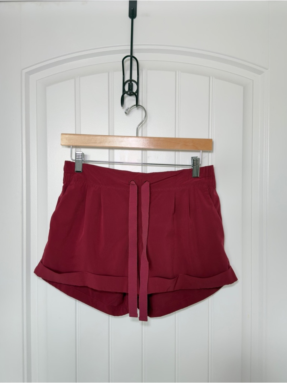 Lululemon Size 8 Red Merlot Smocked Waistband Activewear Shorts Logo On Back